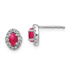 14k White Gold Diamond and Cabochon Ruby Earrings - 2