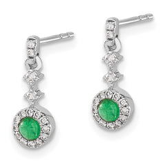 14k White Gold Diamond and Cabochon Emerald Earrings - 2