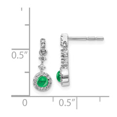 14k White Gold Diamond and Cabochon Emerald Earrings - 2