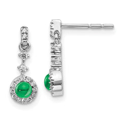 14k White Gold Diamond and Cabochon Emerald Earrings - 2