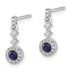 14k White Gold Diamond and Cabochon Sapphire Earrings - 2