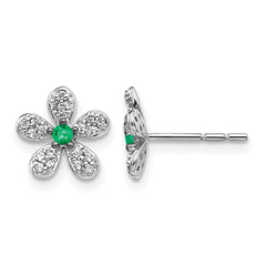 14k White Gold Diamond and Emerald Earrings