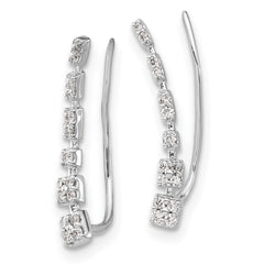14k White Gold Diamond Graduated Ear Climber Earrings