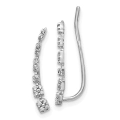 14k White Gold Diamond Graduated Ear Climber Earrings