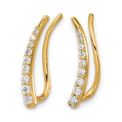 14k Diamond Ear Climber Earrings - 2