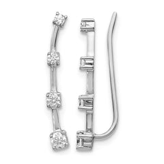 14k White Gold Diamond Graduated 4-stone Ear Climber Earrings