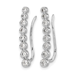 14k White Gold Diamond Graduated Ear Climber Earrings - 2