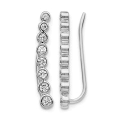 14k White Gold Diamond Graduated Ear Climber Earrings - 2