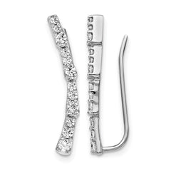 14k White Gold Diamond Ear Climber Earrings - 4