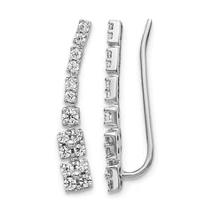 14k White Gold Diamond Ear Climber Earrings - 6