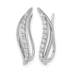 14k White Gold Diamond Wave Ear Climber Earrings