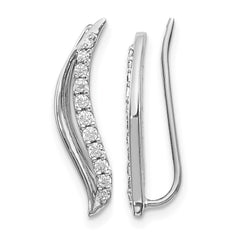 14k White Gold Diamond Wave Ear Climber Earrings
