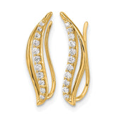 14k Yellow Gold Diamond Wave Ear Climber Earrings