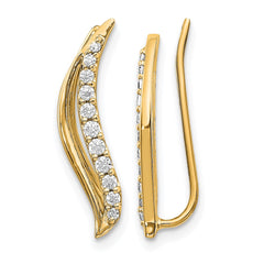 14k Yellow Gold Diamond Wave Ear Climber Earrings