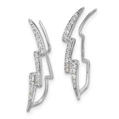 14k White Gold Diamond Lightning Ear Climber Earrings