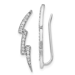 14k White Gold Diamond Lightning Ear Climber Earrings