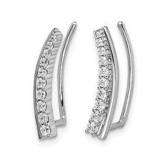 14k White Gold Diamond Ear Climber Earrings - 3