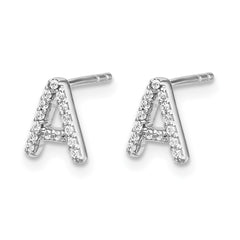 14k White Gold Diamond Initial A Earrings