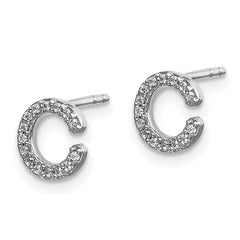 14k White Gold Diamond Initial C Earrings - 2