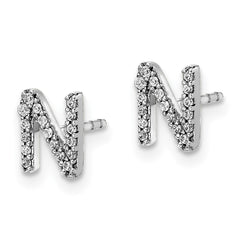 14k White Gold Diamond Initial N Earrings