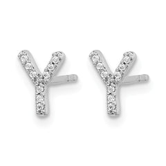 14k White Gold Diamond Initial Y Earrings - 2