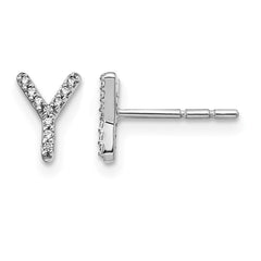 14k White Gold Diamond Initial Y Earrings - 2