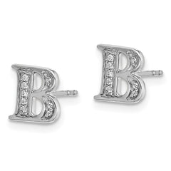 14k White Gold Diamond Initial B Earrings - 2