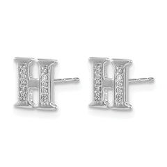14k White Gold Diamond Initial H Earrings - 2