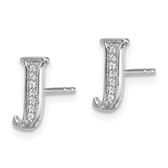 14k White Gold Diamond Initial J Earrings