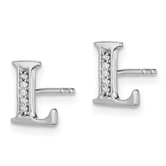 14k White Gold Diamond Initial L Earrings - 2