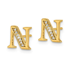 14k White Gold Diamond Initial N Earrings - 2