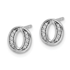 14k White Gold Diamond Initial O Earrings