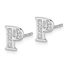 14k White Gold Diamond Initial P Earrings - 2