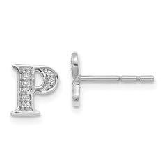 14k White Gold Diamond Initial P Earrings - 2