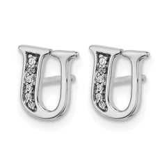 14k White Gold Diamond Initial U Earrings - 2