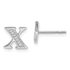 14k White Gold Diamond Initial X Earrings - 2