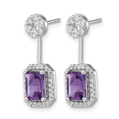 14k White Gold Diamond/Amethyst Front/Back Earrings