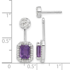14k White Gold Diamond/Amethyst Front/Back Earrings