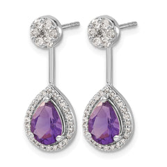 14k White Gold Diamond/Pear Amethyst Front/Back Earrings