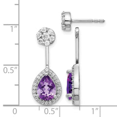 14k White Gold Diamond/Pear Amethyst Front/Back Earrings