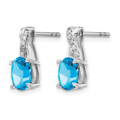 14k White Gold Blue Topaz and Diamond Earrings - 5