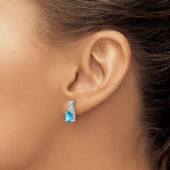14k White Gold Blue Topaz and Diamond Earrings - 5