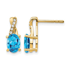 14K Blue Topaz and Diamond Earrings