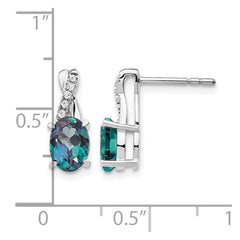 14K White Gold Created Alexandrite and Diamond Earrings