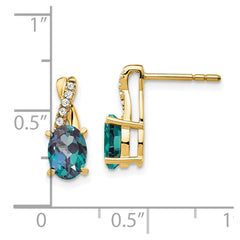 14K Created Alexandrite and Diamond Earrings