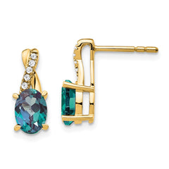 14K Created Alexandrite and Diamond Earrings