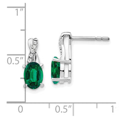 14K White Gold Created Emerald and Diamond Earrings