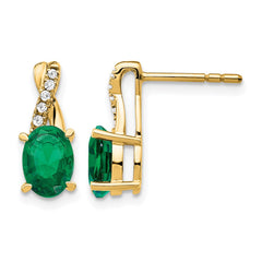 14K Created Emerald and Diamond Earrings