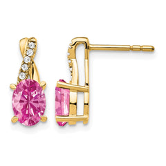 14K Created Pink Sapphire and Diamond Earrings