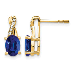 14K Created Sapphire and Diamond Earrings